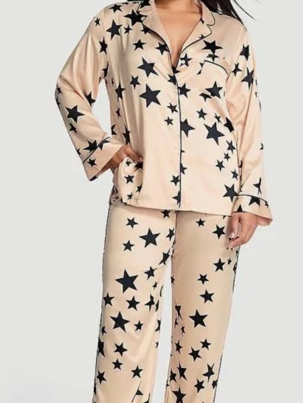 NWT Victoria’s Secret Long Satin Pajama Set Large Stars